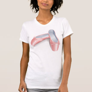 O t-shirt das mulheres dos calçados de balé das