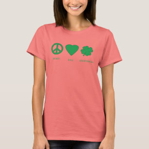 o t-shirt das mulheres dos trevos do amor da paz