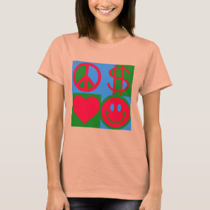 O t-shirt das mulheres FELIZES do DINHEIRO do AMOR