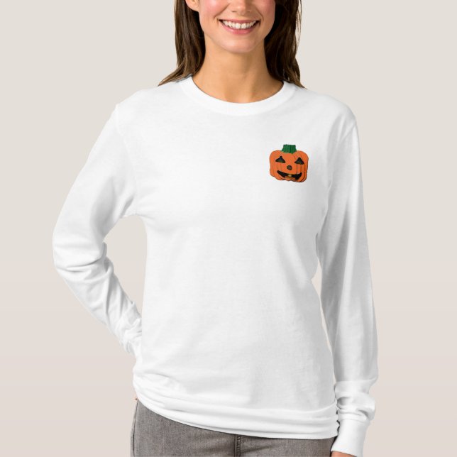 O t-shirt das mulheres Longo-Sleeved abóbora (Frente)