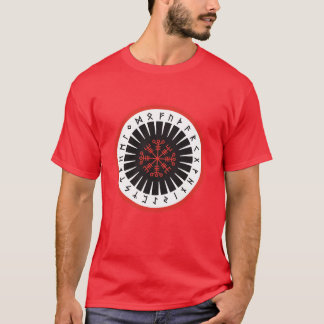 o t-shirt de homens vermelhos com grande emblema
