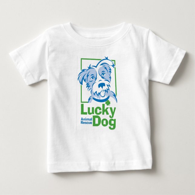 O t-shirt do bebê afortunado do cão (Frente)
