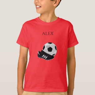 O t-shirt do menino do FUTEBOL, nome personalizado