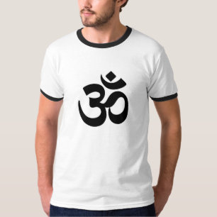 O t-shirt dos homens com guarnição preta e símb