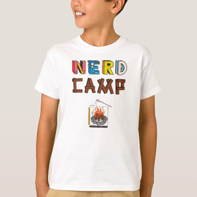 O t-shirt dos miúdos do acampamento do nerd (Frente)