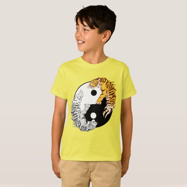 O t-shirt dos miúdos dos tigres de Yin & de Yang (Frente Completa)