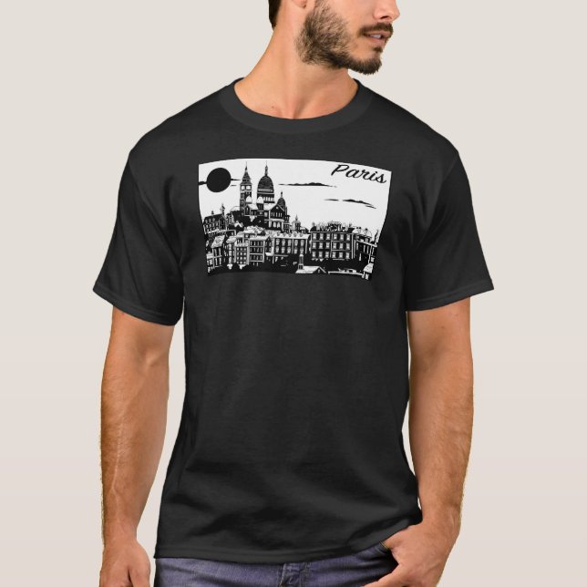 O t-shirt escuro básico dos homens de Paris (Frente)