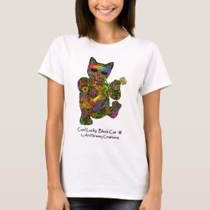 O t-shirt legal da mulher afortunada do gato preto