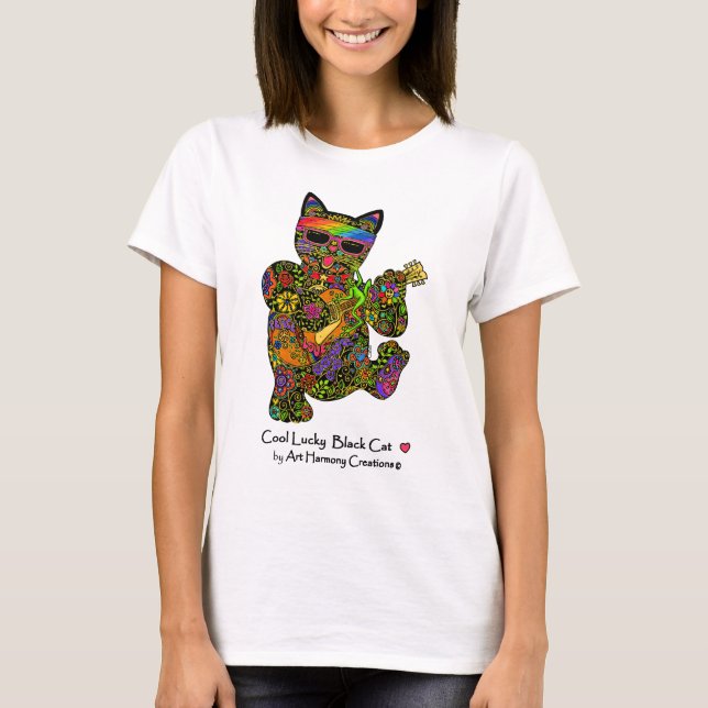 O t-shirt legal da mulher afortunada do gato preto (Frente)
