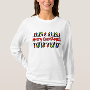 O t-shirt Longo-Sleeved das mulheres das luzes de