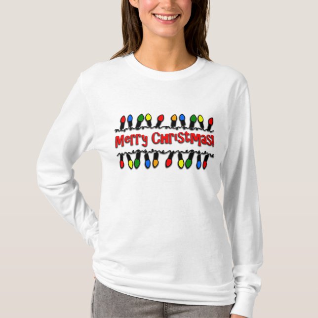 O t-shirt Longo-Sleeved das mulheres das luzes de (Frente)