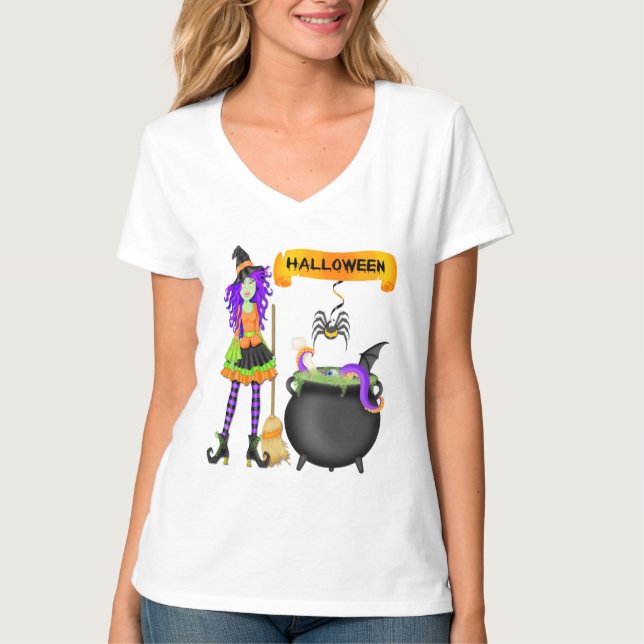 O t-shirt na moda das mulheres do caldeirão da (Frente)