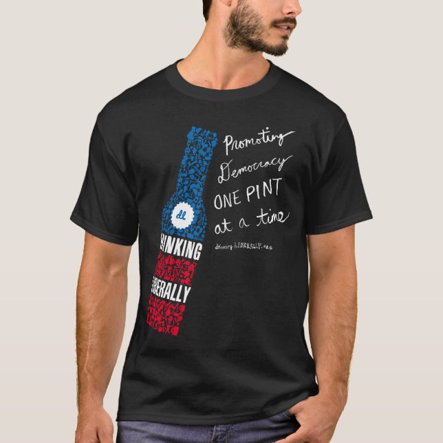 O t-shirt preto dos homens vivos da garrafa (Frente)