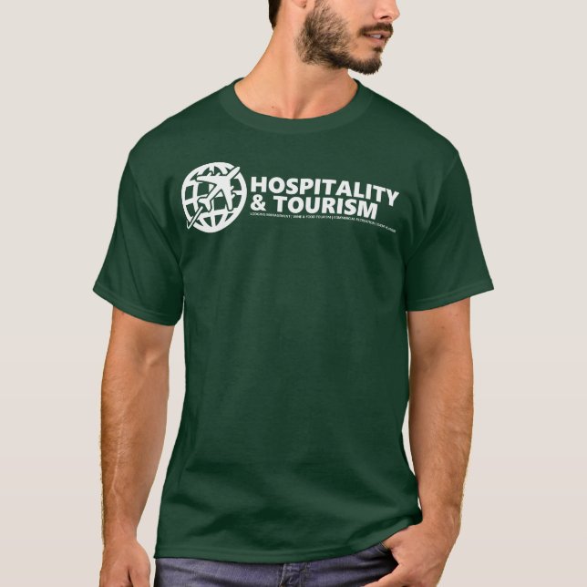 O t-shirt verde clássico da hospitalidade & do (Frente)