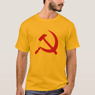 O t-shirt (vermelho) dos homens do martelo e da