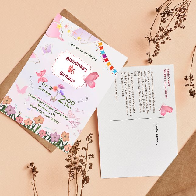 O tema da borboleta fluidificante convite para 6 (Criador carregado)