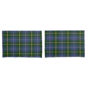 o travesseiro encaixota a xadrez de Tartan azul