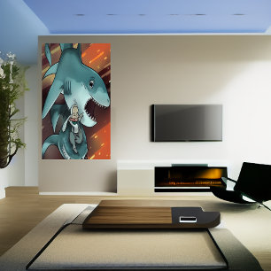 O tubarão e o homem   AI Art Poster