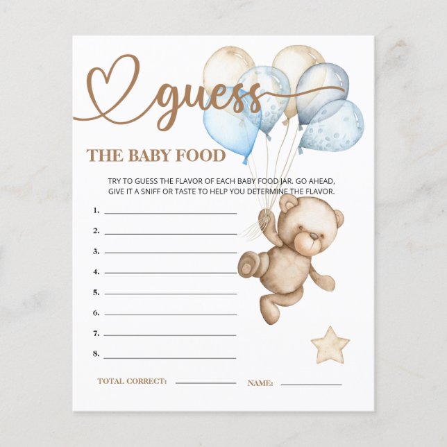 O Urso Bebê Do Teddy Adivinha O Cartão De Comida D (Frente)