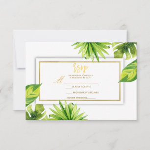 O verde tropical mínimo moderno deixa RSVP Wedding