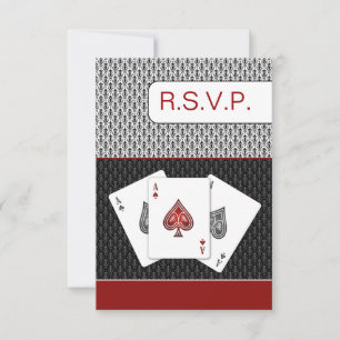 o vermelho 3 aces os cartões do rsvp do casamento