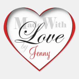 O vermelho "fez com amor por etiquetas do coraçã