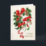 O vintage decorou o cartão de Natal do Wishbone<br><div class="desc">Não para os vegetarianos para fora lá! Este cartão caracteriza uma imagem do vintage de um wishbone,  decorada com folhas e bagas.</div>