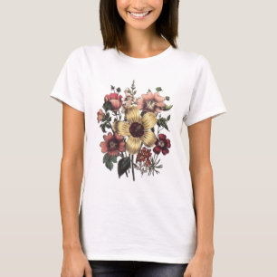 O vintage floresce o t-shirt floral das mulheres