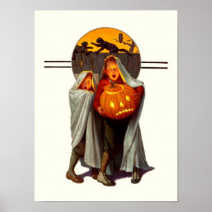 O vintage o Dia das Bruxas Scared caçoa o poster