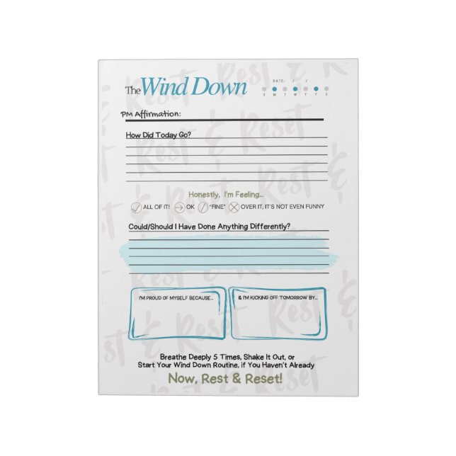 O WIND DOWN – Bloco de Notas Diário Noturno de 5 M (Invertido)