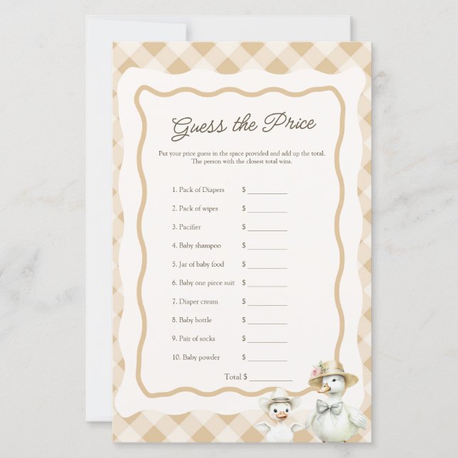 O Xadrez do tema Goose é o jogo do Chá de fraldas  (Frente)