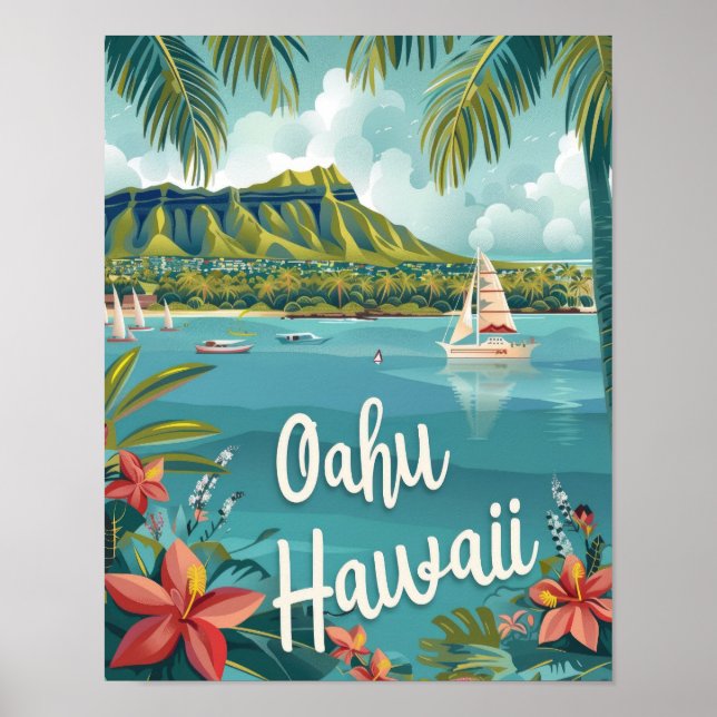 Oahu Hawaii Poster de viagens (Frente)