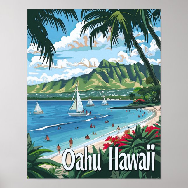 Oahu Hawaii Poster de viagens (Frente)