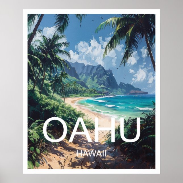 Oahu Hawaii Poster de viagens (Frente)