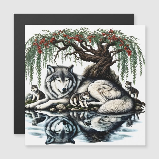 Oásis da Família Serene Wolf em Natureza Idílica (Frente/Verso)