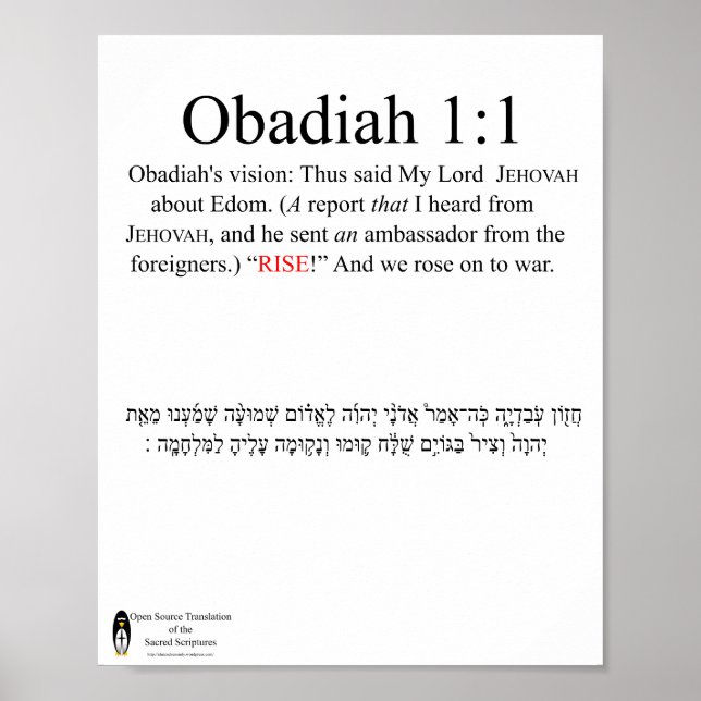Obadiah 1:1 Poster (Frente)