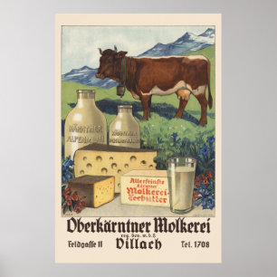 Oberkärntner Molkerei Áustria Poster vintage 1930