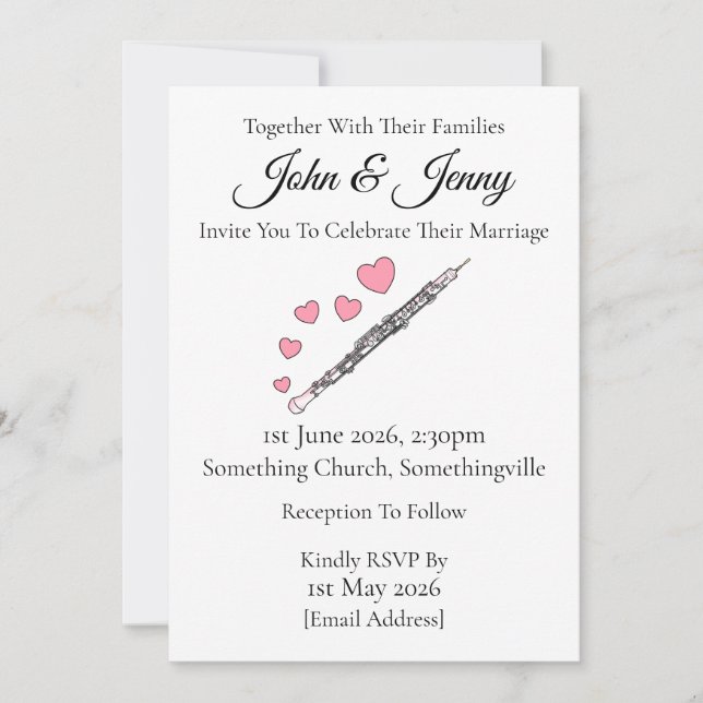 Oboe Weding Convite Oboist Woodwind Músicos (Frente)