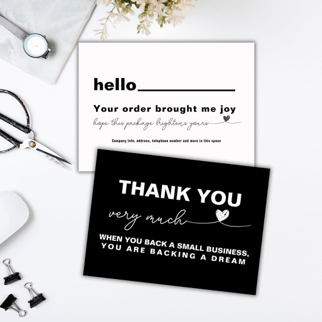 Obrigado Apreciação do Cliente Nota preta (Customer appreciation Black note heart)