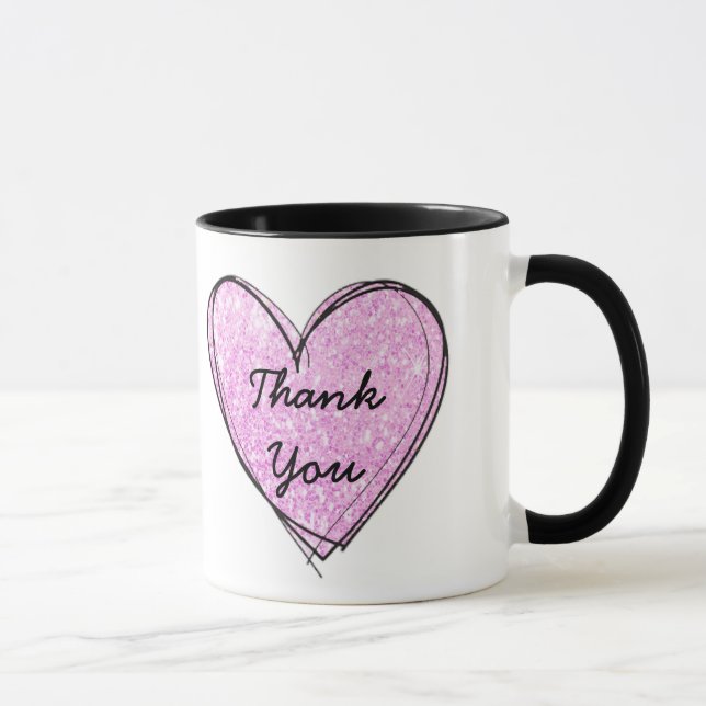 Obrigado Caneca com Coração Rosa e Citação (Direita)