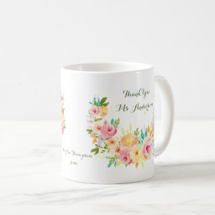 Obrigado caneca de café floral da grinalda do