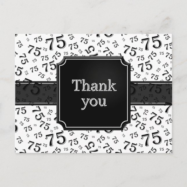 Obrigado Cartão Postal Preto/Branco com Número 75 (Frente)