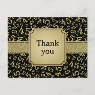 Obrigado Cartão Postal Preto/Dourado com o Número 