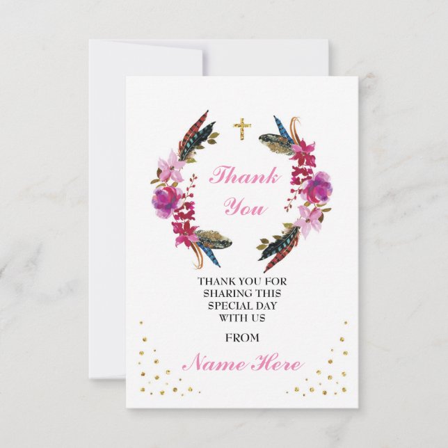 Obrigado cartões Dourados florais da cruz (Frente)