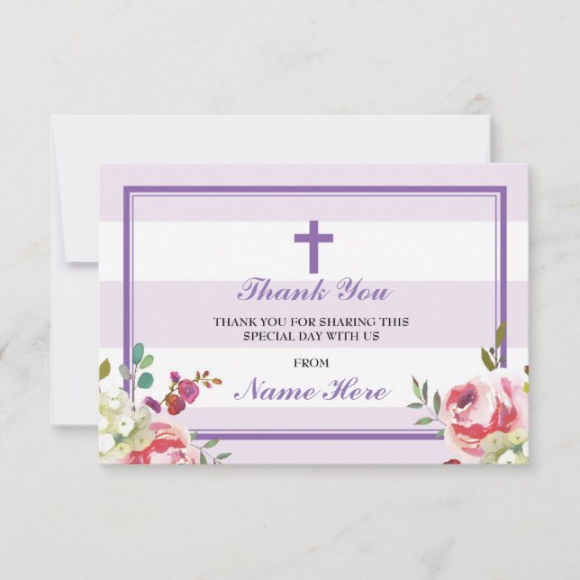 Obrigado cartões florais da listra roxa religiosa (Frente)