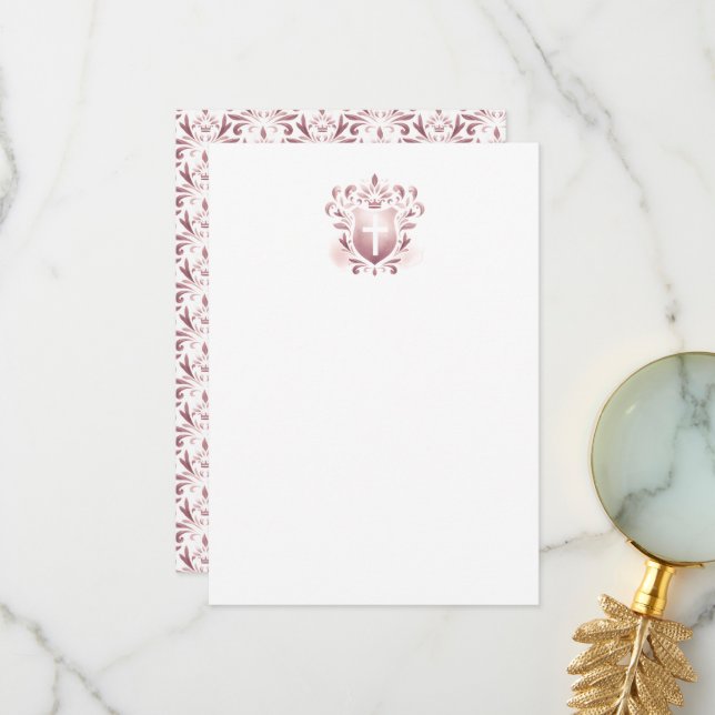 Obrigado Cartões Pintados Pink Crest & Cross (Frente/Verso In Situ)