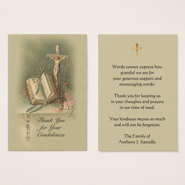 Obrigado Crucifixo católico Condolências Cartões S (Frente & Verso)