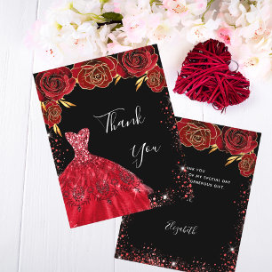 Obrigado de aniversário floral vermelho preto