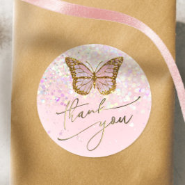 obrigado de borboleta rosa seu adesivo redondo clá