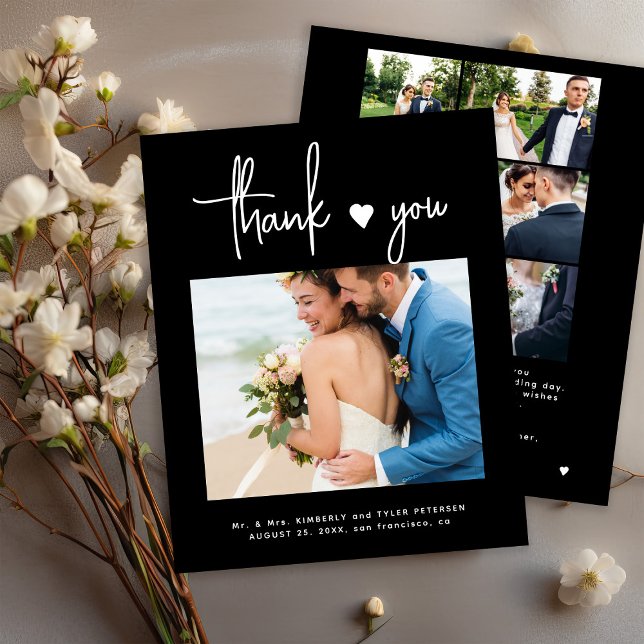 Obrigado de casamento preto multifoto moderno (Criador carregado)
